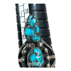 Vintage Navajo Native American Turquoise Ring Sterling Silver Size 9 Old Pawn LG