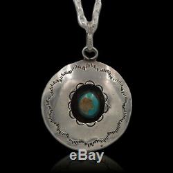 Vintage Navajo Native American Turquoise Shadow Box Sterling Silver Pendant
