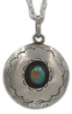 Vintage Navajo Native American Turquoise Shadow Box Sterling Silver Pendant