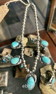 Vintage Navajo Native American Turquoise Station Necklace Silver