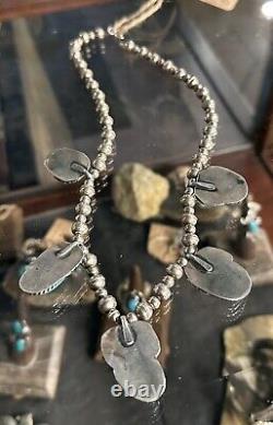 Vintage Navajo Native American Turquoise Station Necklace Silver