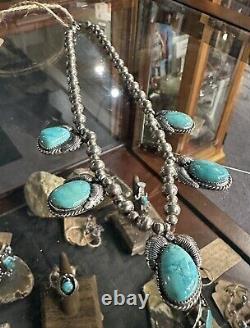 Vintage Navajo Native American Turquoise Station Necklace Silver