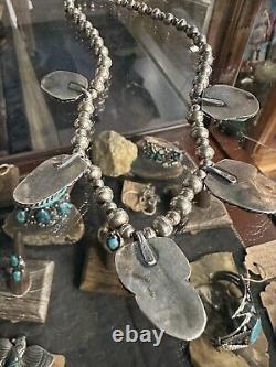 Vintage Navajo Native American Turquoise Station Necklace Silver