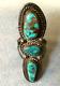 Vintage Navajo Native American Turquoise in Silver Elongated Ring Size 7