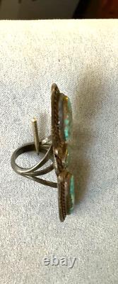 Vintage Navajo Native American Turquoise in Silver Elongated Ring Size 7