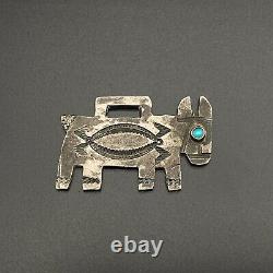 Vintage Navajo Native Horse Turquoise Hand Stamped Silver Pendant Fob