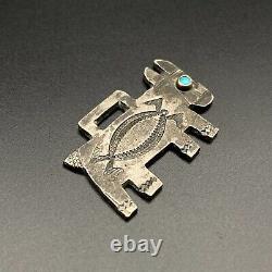 Vintage Navajo Native Horse Turquoise Hand Stamped Silver Pendant Fob