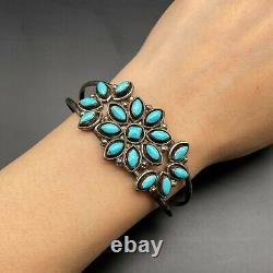 Vintage Navajo Native Indian Flower Silver Turquoise Bracelet Cuff