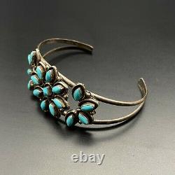 Vintage Navajo Native Indian Flower Silver Turquoise Bracelet Cuff