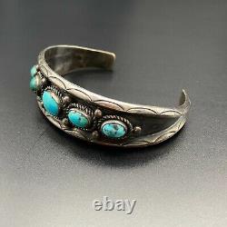 Vintage Navajo Native Indian Silver Turquoise Bracelet Cuff