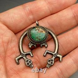 Vintage Navajo Native Kachina Naja Sand Cast Turquoise Silver Pendant