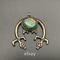 Vintage Navajo Native Kachina Naja Sand Cast Turquoise Silver Pendant