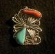 Vintage Navajo Native SIGNED PB Sterling Silver Turquoise Red Coral Pendent