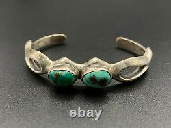 Vintage Navajo Native Sterling Silver Sand Cast Turquoise Smaller Bracelet Cuff
