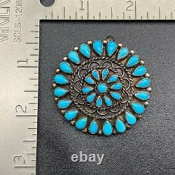 Vintage Navajo Native Sterling Silver Turquoise Brooch Pin Pendant