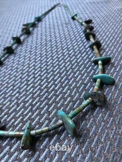 Vintage Navajo Native Turquoise Bead & Nugget Necklace weighs 28 grams, 25 long