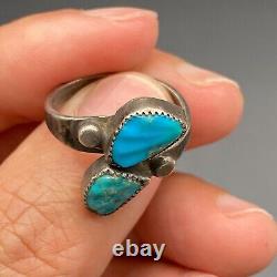 Vintage Navajo Native Turquoise Bypass Silver Ring Adjustable Size 6.75