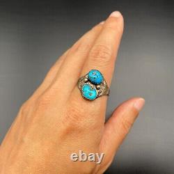 Vintage Navajo Native Turquoise Stamped Sterling Silver Ring Size 11