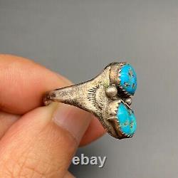 Vintage Navajo Native Turquoise Stamped Sterling Silver Ring Size 11