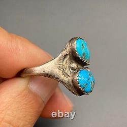 Vintage Navajo Native Turquoise Stamped Sterling Silver Ring Size 11