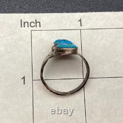 Vintage Navajo Native Turquoise Stamped Sterling Silver Ring Size 11