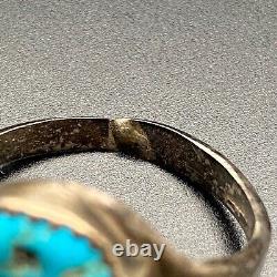 Vintage Navajo Native Turquoise Stamped Sterling Silver Ring Size 11