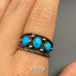 Vintage Navajo Native Turquoise Sterling Silver Ring Size 10