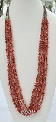 Vintage Navajo Natural Coral Necklace with Turquoise Double Jacla