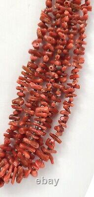 Vintage Navajo Natural Coral Necklace with Turquoise Double Jacla