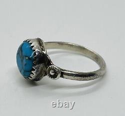 Vintage Navajo Natural Gem Grade Ithaca Peak Turquoise with Pyrite Silver Ring
