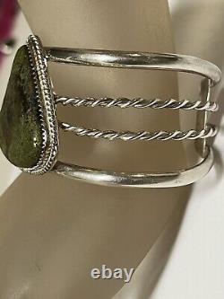 Vintage Navajo Natural Green Turquoise Sterling Silver Wide Cuff Bracelet