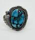 Vintage Navajo Natural High Gem Grade Spiderweb Turquoise Cabochon Silver Ring