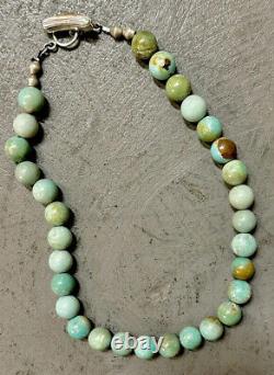 Vintage Navajo Natural Royston Fox Turquoise Bead Pearl Necklace Sterling Silver