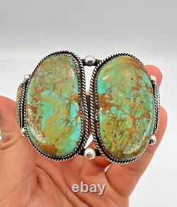 Vintage Navajo Natural Royston Turquoise Slab Sterling Silver Cuff Bracelet 67g
