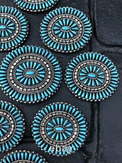 Vintage Navajo Needle Point Blue Turquoise & Sterling Silver Concho Belt Set JHN