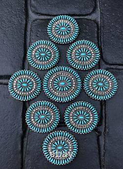 Vintage Navajo Needle Point Blue Turquoise & Sterling Silver Concho Belt Set JHN