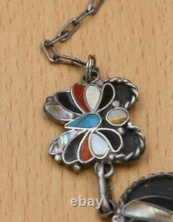 Vintage Navajo Old Pawn 20 Sterling Silver Natural Turquoise Butterfly Necklace