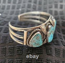 Vintage Navajo Old Pawn Graduated Turquoise Sterling Silver Cuff Bracelet