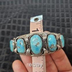 Vintage Navajo Old Pawn Graduated Turquoise Sterling Silver Cuff Bracelet