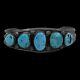 Vintage Navajo Old Pawn Hand Tooled Turquoise Sterling Silver Cuff Bracelet