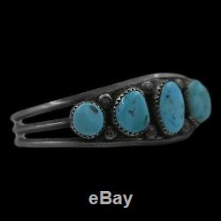 Vintage Navajo Old Pawn Hand Tooled Turquoise Sterling Silver Cuff Bracelet