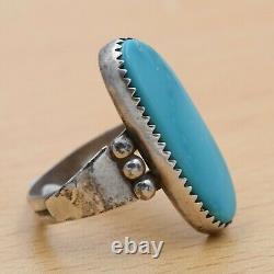 Vintage Navajo Old Pawn Handmade Sterling Silver Natural Oval Turquoise Ring