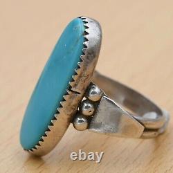 Vintage Navajo Old Pawn Handmade Sterling Silver Natural Oval Turquoise Ring