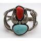 Vintage Navajo Old Pawn Signed Sterling Silver Turquoise Coral Cuff Bracelet