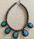 Vintage Navajo Old Pawn Sterling Silver Beads Turquoise Necklace