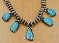 Vintage Navajo Old Pawn Sterling Silver Natural Turquoise Five Pendant Necklace