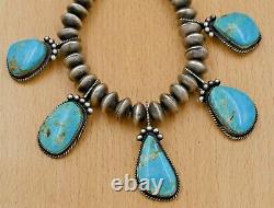 Vintage Navajo Old Pawn Sterling Silver Natural Turquoise Five Pendant Necklace