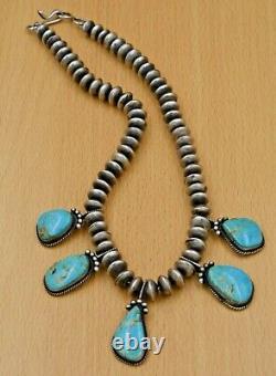 Vintage Navajo Old Pawn Sterling Silver Natural Turquoise Five Pendant Necklace