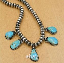 Vintage Navajo Old Pawn Sterling Silver Natural Turquoise Five Pendant Necklace