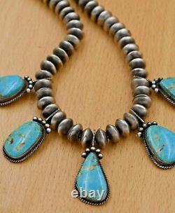 Vintage Navajo Old Pawn Sterling Silver Natural Turquoise Five Pendant Necklace